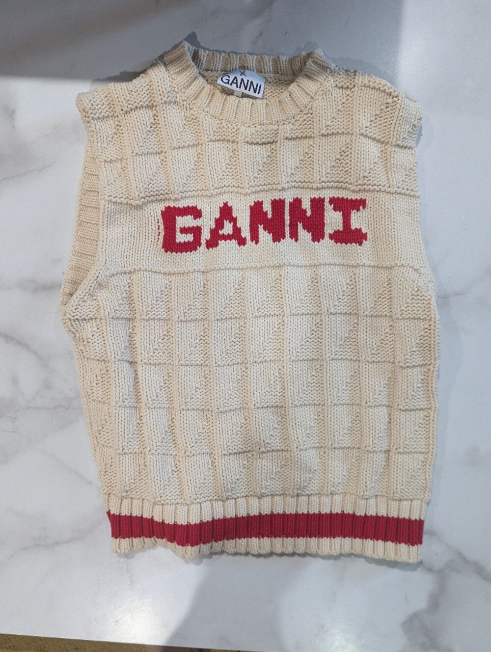 Ganni Cotton Rope Logo Knit Sweater Vext Sz L - Picture 2 of 9